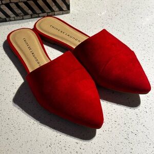 EUC•Red Suede Mules (8.5)